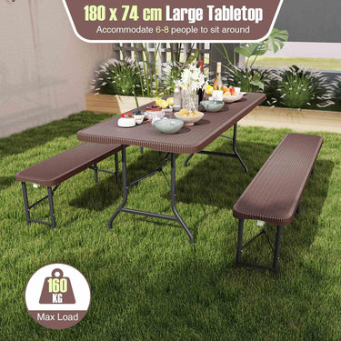 180cm Outdoor Portable Folding Table with HDPE Rattan-Like Tabletop