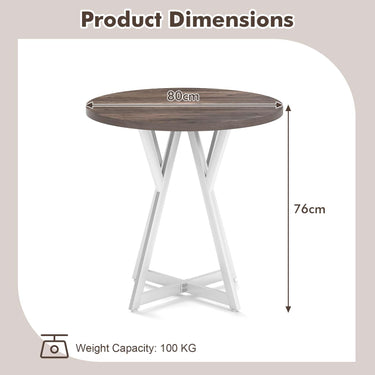 80cm Round Dining Table Wooden Kitchen Table with Metal Pedestal Base