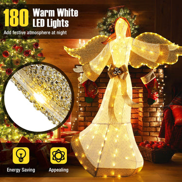 160CM Christmas Pre-Lit Angel, Outdoor Lighted Angel w/Halo