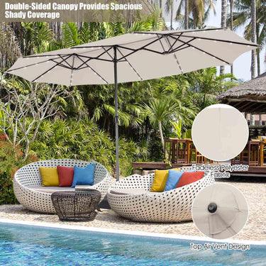 480cm Double-Sided Patio Umbrella w/Auto-Charging Solar Panel & 48 Solar Lights - PatiojoyAU