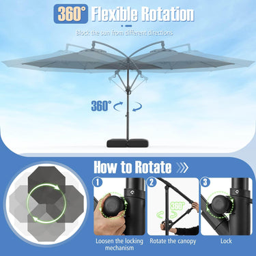 3m Offset Hanging Umbrella with Base, Patio Cantilever Umbrella