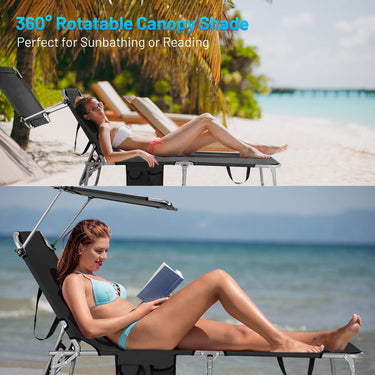 Outdoor Folding Chaise Lounge, Portable Reclining Chair w/ 5 Back Adjustable Positions - PatiojoyAU