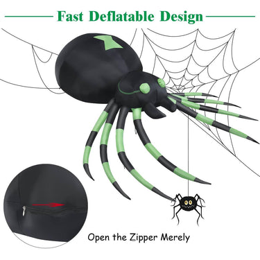 1.8M Halloween Inflatable Spider with LED Lights & Powerful Blower