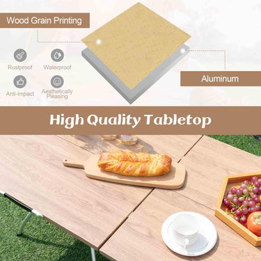 2 Pack Folding Camping Table, Extendable Lightweight Picnic Table w/Wood-grain Tabletop - PatiojoyAU