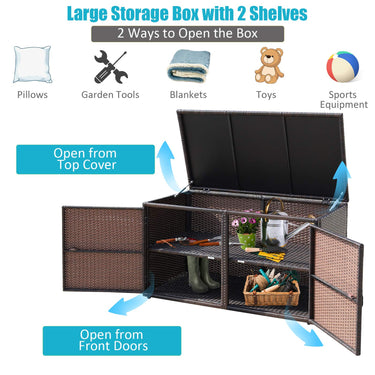Indoor Outdoor Storage Box, 330L Garden Deck Box with 2 Storage Shelves, Cover and Doors, Weather-Resistant