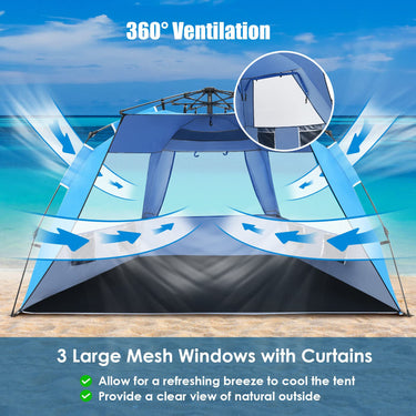 Foldable Portable Instant Pop-up Beach Tent for 3-4 Persons with Carry Bag