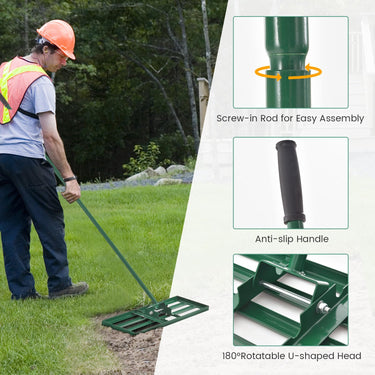 Lawn Leveling Rake, 75cm x 25cm Heavy Duty Level Lawn Tool w/ Ergonomic Handle for Soil - PatiojoyAU