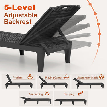 Chaise Lounge Chairs Set of 2, Outdoor PP Lounge Chairs