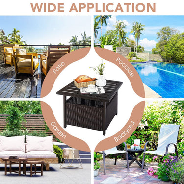 Brown Rattan Wicker Steel Side Table Outdoor Furniture Deck Garden Patio Pool