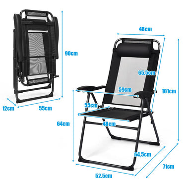 4-Piece Patio Folding Recliner Chairs, Adjustable Foldable Sling Chairs with Headrest