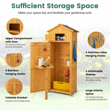 Garden Storage Shed, 180.5CM Tall Outdoor Storage Cabinet with Lockable Doors, Foldable Table - PatiojoyAU