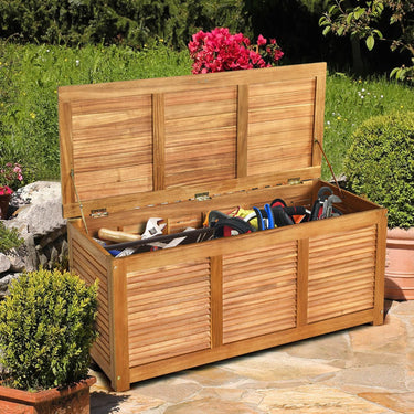 Outdoor Acacia Wood Storage Bench for Patio Furniture Cushions and Gardening Tools