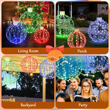 3 Pack Christmas Decoration Light Balls with 360 Led Lights & Metal Frame & Plug in