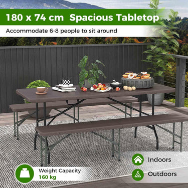 180cm Outdoor Portable Folding Table with Wood Tabletop
