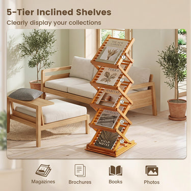 Foldable Bamboo Magazine Rack with 2 Adjustable Positions