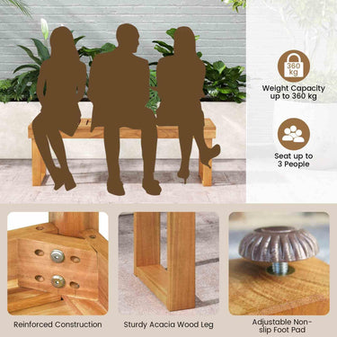 Acacia Wood 132cm 3-Seater Outdoor Dining Bench