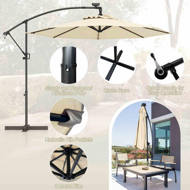 3m Solar LED Offset Cantilever Umbrella for Backyard Poolside Lawn Garden