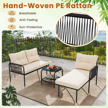 3 Piece Patio Sectional Sofa Set with Thick Cushions