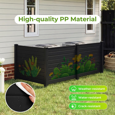 3 Panels Air Conditioner Fence, Outdoor Privacy Fence Cover w/Metal Ground Stakes