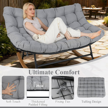 150 cm Double Papasan Rocking Chair for 2, Oversized 320 kg Outdoor Metal Loveseat