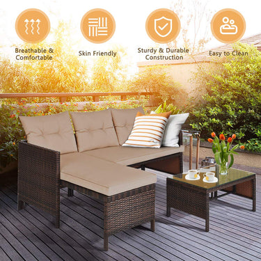 3PCS Patio Wicker Rattan Sofa Set Outdoor Sectional Conversation Set Garden Lawn