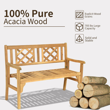 Foldable Garden Acacia Wood Bench, Solid Wood Patio Bench w/Galvernized Hardware - PatiojoyAU