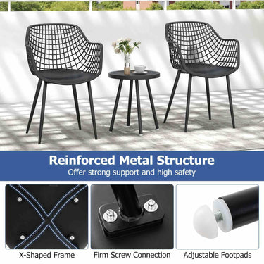 3 Piece Patio Bistro Chair Set Indoor Outdoor Metal Furniture Set