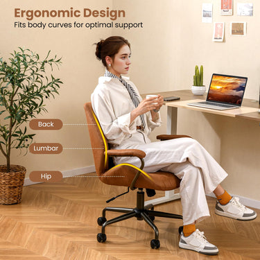 Office Chair Swivel Computer Chair Suede Fabric with Padded Arms