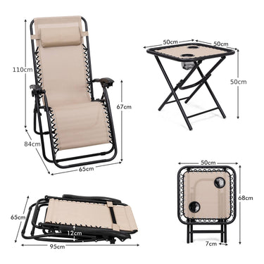 3 PCS Zero Gravity Lounge Chair Set, Outdoor Lounge Chairs w/Removable Headrest and Table