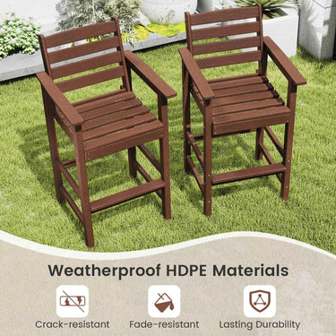Patio Adirondack Bar Chairs Set of 2 with Wide Armrests and Footrest