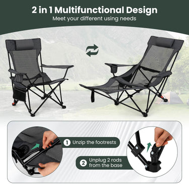 Camping Lounge Chair with Detachable Footrest for Fishing Camp Picnics