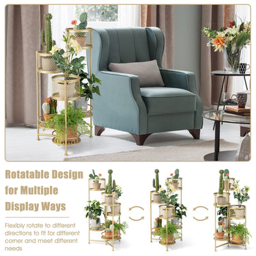 6-Tier Metal Plant Stand Shelf, Folding Corner Flower Pot Holder, Rotatable Planter Rack
