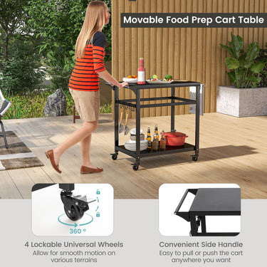 Outdoor Grill Cart Pizza Oven Stand Movable Dining Cart Work Table with Shelf
