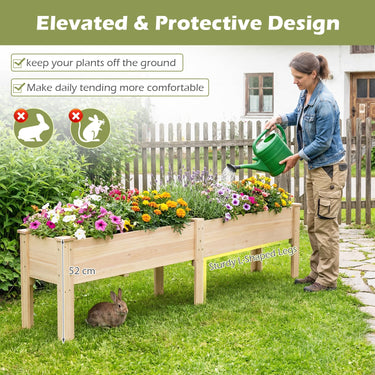 240 x 44 CM Fir Wood Raised Garden Bed with Legs, Drainage Holes for Vegetables Flowers Herbs
