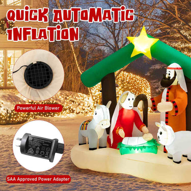 180cm Christmas Inflatable Nativity Scene with LEDs & Built-in Air Blower