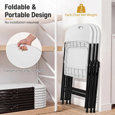 Curved PP Seat, Ergonomic Backrest, Metal Legs, Carry Handle, Indoor Outdoor Modern Dining Chairs for Party Picnic Kitchen