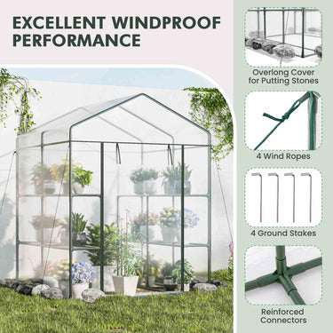 Walk-in Greenhouse w/ 3 Tiers 8 Shelves, PVC Cover, Roll-up Zippered Door, Heavy-Duty Metal Frame - PatiojoyAU