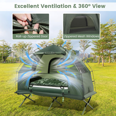2-Person Camping Tent Cot with Air Mattress and Carry Bag for Picnic, Trip