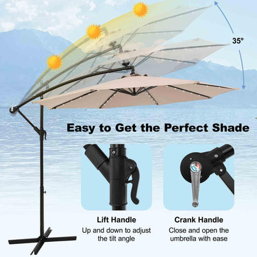 3m Solar Patio Offset Umbrella, Cantilever Umbrella with 40 LED Lights - PatiojoyAU
