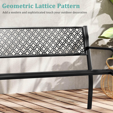 127 cm Outdoor Garden Bench Metal Patio Bench with Geometric Lattice Backrest