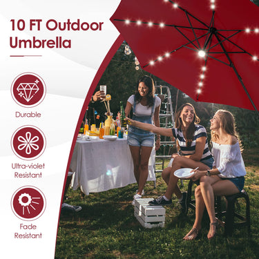 3m Patio Umbrella W/ 28 LED Lights, Solar-Powered Cantilever Umbrella Aluminum Pole
