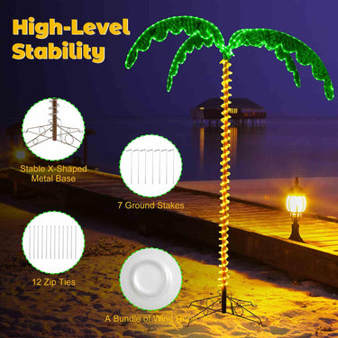 225cm Artificial Lighted Coconut Plam Tree with 4 Fronds & Metal Base
