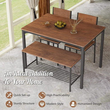 Industrial Gathering Table Set with 2 Chairs & 1 Bench for Dining Room