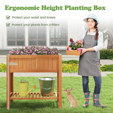 Raised Garden Bed 100 x 50 x 99 cm Outdoor Fir Wood Planter Box with Storage Shelf