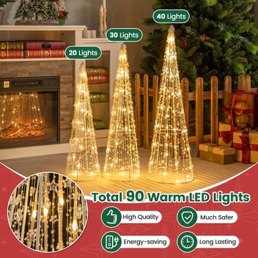 Xmas Decorative Conic Tree Set with 90 Warm White LED Lights