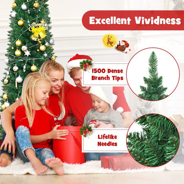 1.5/1.8/2.1/2.4/2.7 M Green Pencil Christmas Tree with 400 PVC Branch Tips and Foldable Sturdy Metal Stand