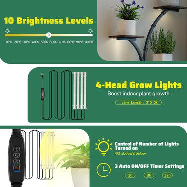 Indoor Plant Stand with Grow Lights, 146CM Tall 8-Tier Corner Metal Plant Shelf