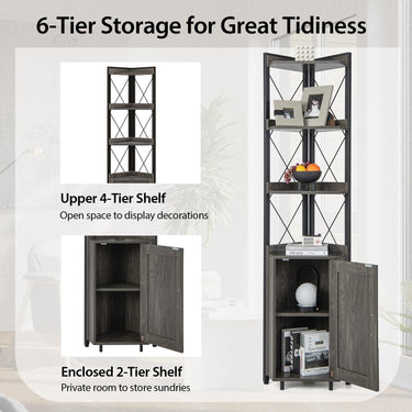 6-Tier Corner Bookcase with 5-Level Adjustable Shelf and Anti-Tipping Kits
