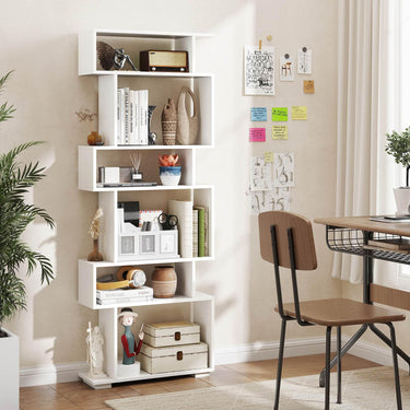 6-Tier Geometric Bookshelf with 2 Anti-Tipping Kits