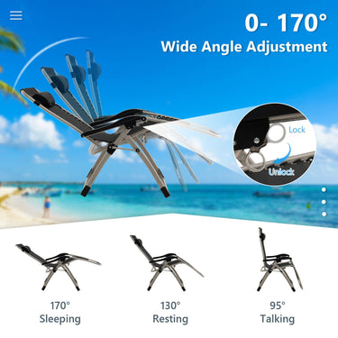 Folding Adjustable Reclining Chair with Removable Headrest Lawn, Beach, Backyard